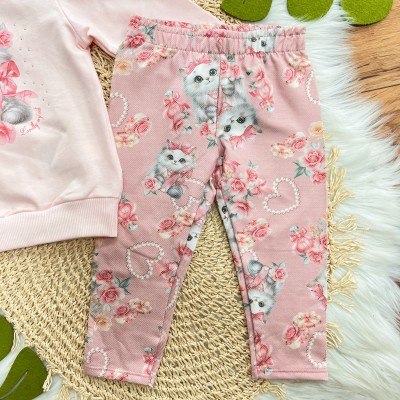 Conj. Casaco Gola Alta Gatinha com Lacinhos e Calça Legging - Rosa